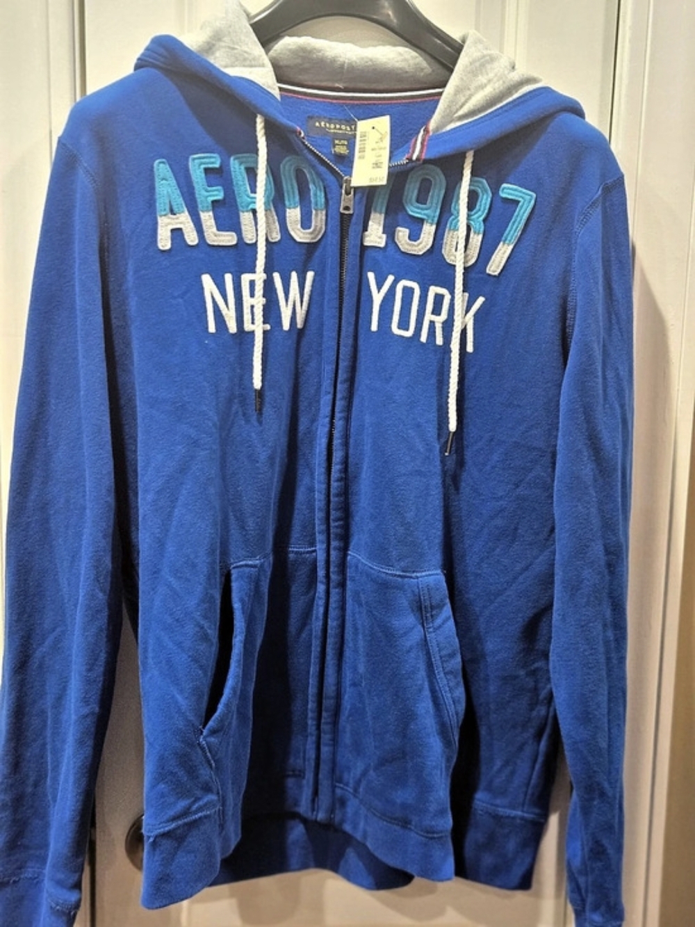 Aeropostale Aero 1987 New York Full Zip Hoodie Blue & Gray XL